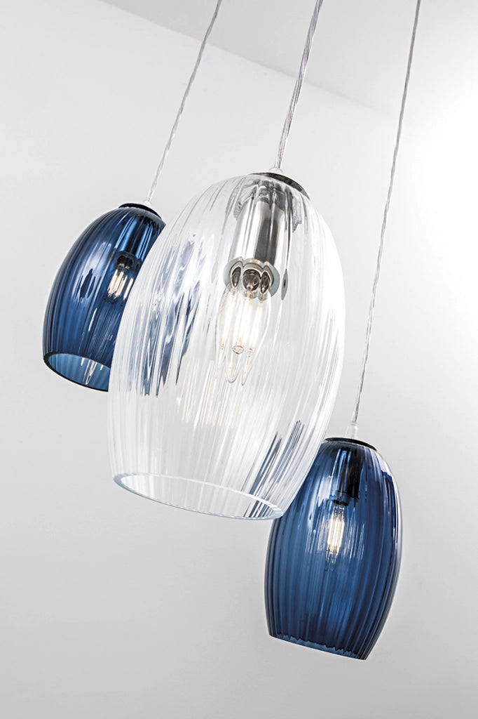 Talisker Sospensione Quadrata in Vetro Fumè E14 IP20 - Lampadario a Luce Diretta in Vetro Lavorato a Mano per Interni - Rossini Group