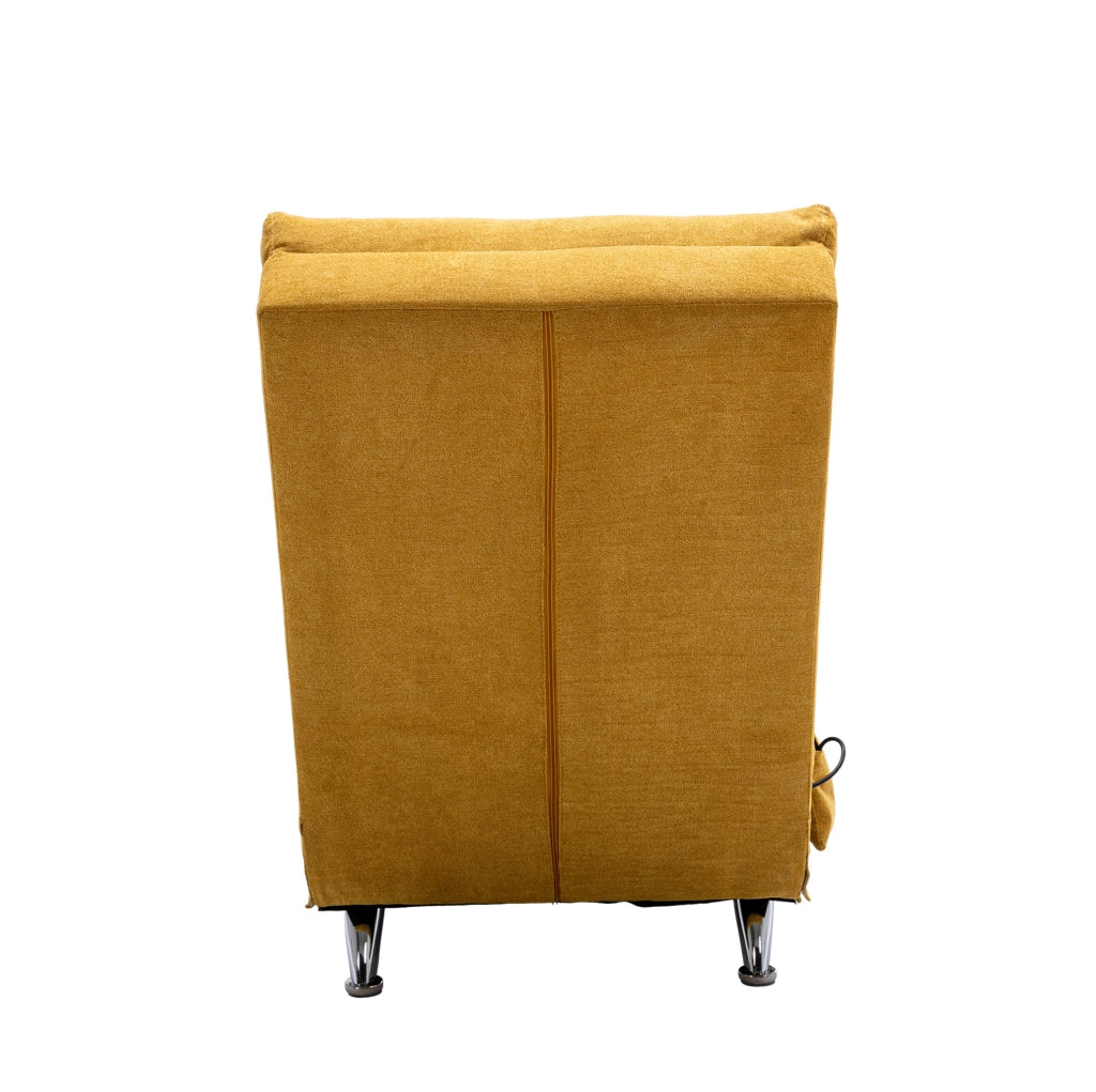 Chaise longue massaggiante 148x55x84 cm giallo senape in lino, tasca laterale