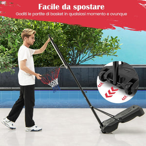 Canestro da Basket per Piscina, Regolabile in Altezza da 115-135 CM per Bambini e Adolescenti, Supporto da Basket Portatile con Ruote per Piscina e Interno