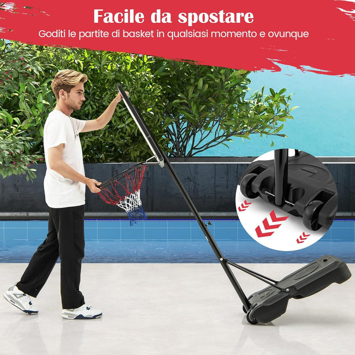 Canestro da Basket per Piscina, Regolabile in Altezza da 115-135 CM per Bambini e Adolescenti, Supporto da Basket Portatile con Ruote per Piscina e Interno