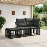 Set di divani da esterno con cuscino 3 pcs Nero Poliestere