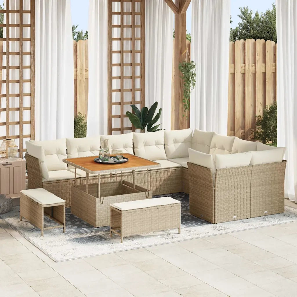 Set Divano da Giardino 12 pcs Beige polyrattan