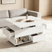 Tavolino da salotto sollevabile e multifunzione 100x50x52 cm; bianco in truciolare