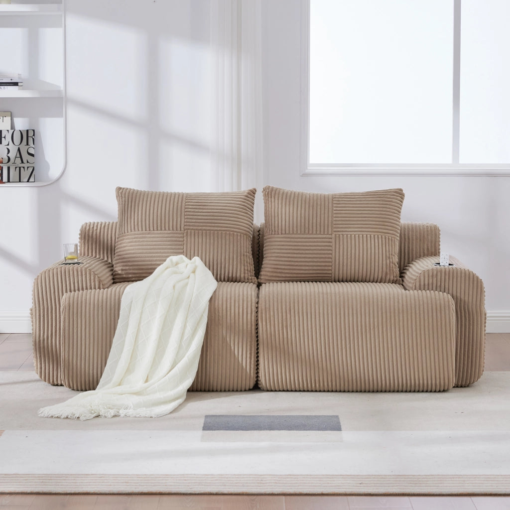 Divano Modulare 2 Posti con Portabicchieri e Tasca ¨C MINIMAL ¨C Tessuto Kaki