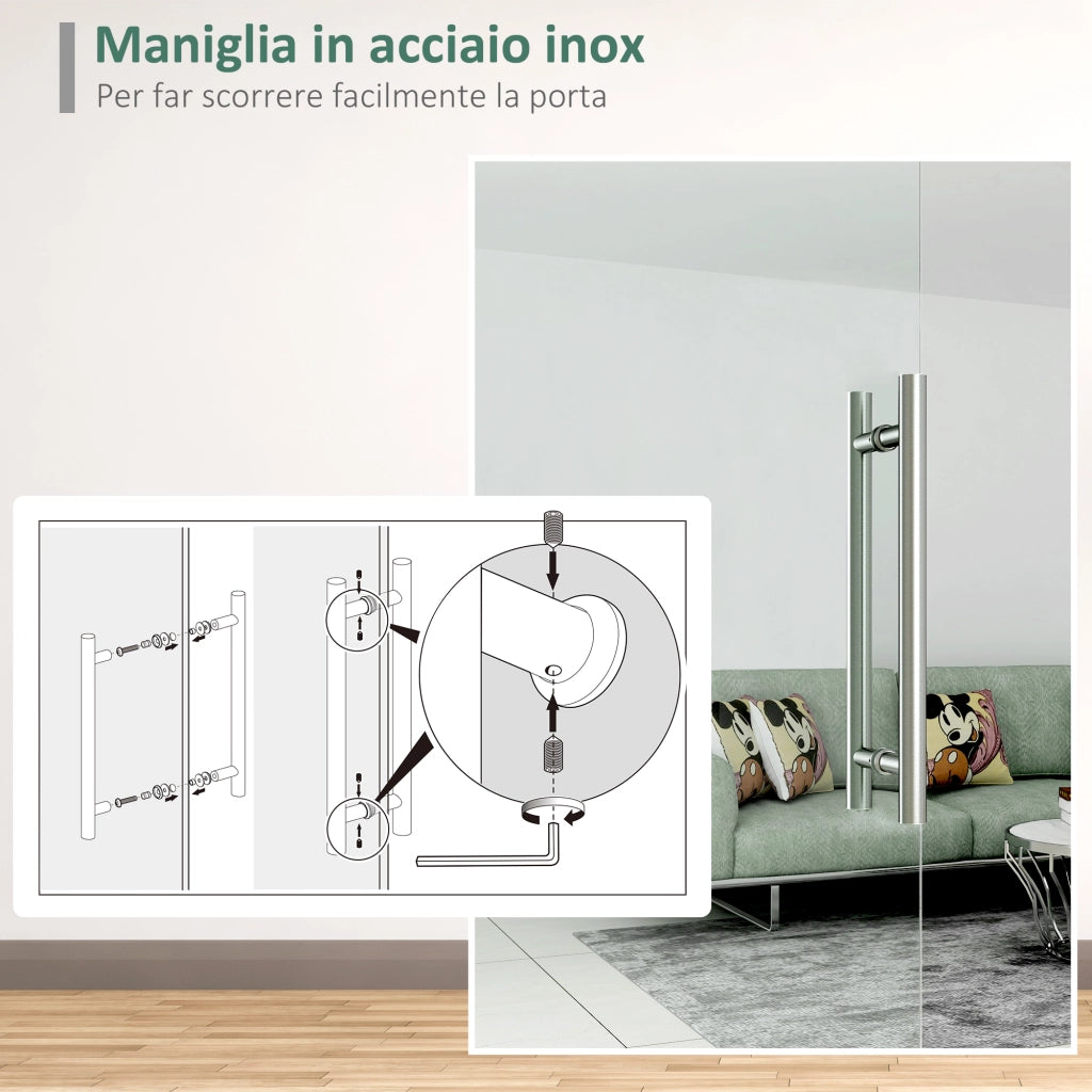 Porta Scorrevole in Vetro ¨C zephmum ¨C Trasparente Alluminio 210x75cm