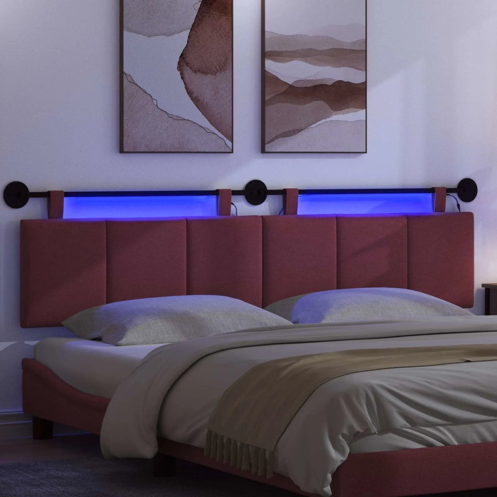 Testiera sospesa Con luce LED Rosso Vino Tessuto