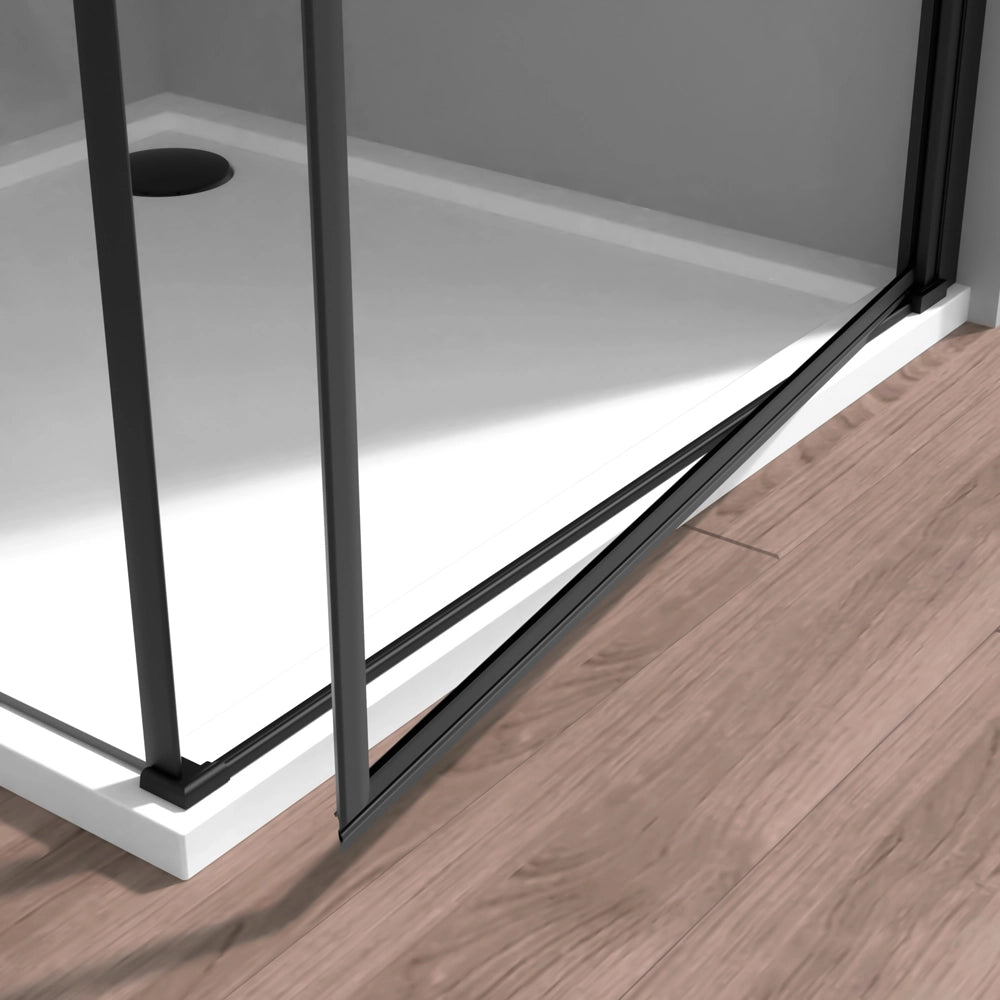Box doccia angolare 90x80 in vetro temperato trasparente battente con profili nero opaco Neos