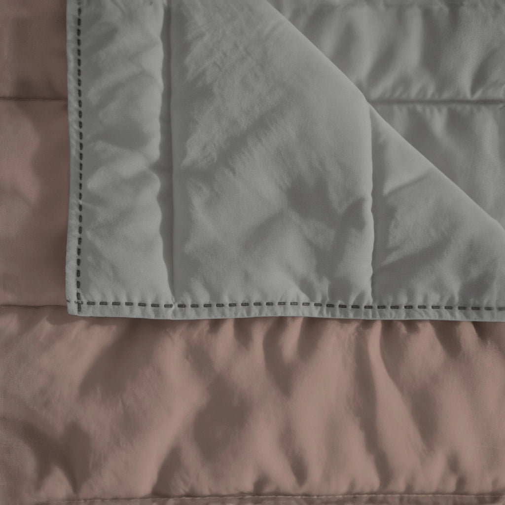 Trapuntino Estivo Double Face Effetto Water Washed Singolo 170x250 cm in Poliestere Rosa Antico e Grigio Chiaro