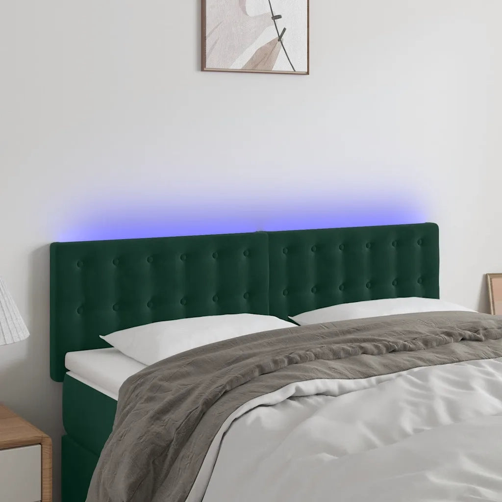 Testiera a LED Verde Scuro 144x5x78/88 cm in Velluto 3122097