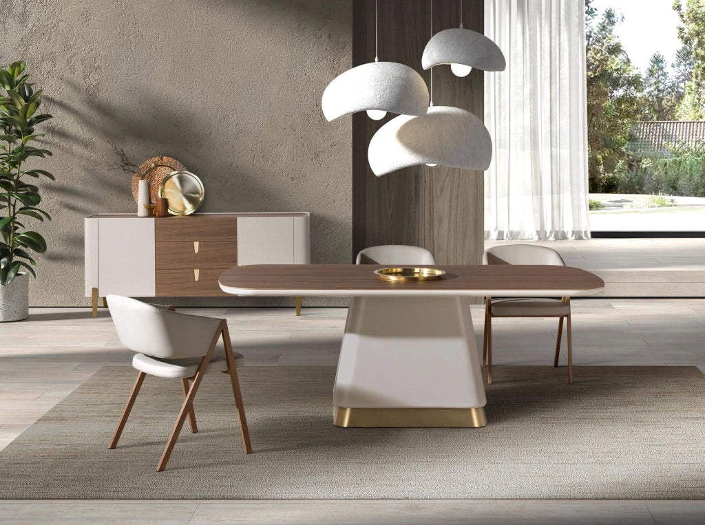 Tavolo da pranzo rettangolare in legno di noce e beige