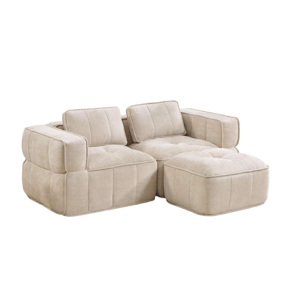 Divano modulare angolare con pouf 198x162x67 cm in poliestere beige