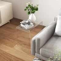 Tavolino da Salotto in Acrilico a U con Bordi Lisci e Angoli Arrotondati, 53.5x30.5x53.5 cm, Trasparente