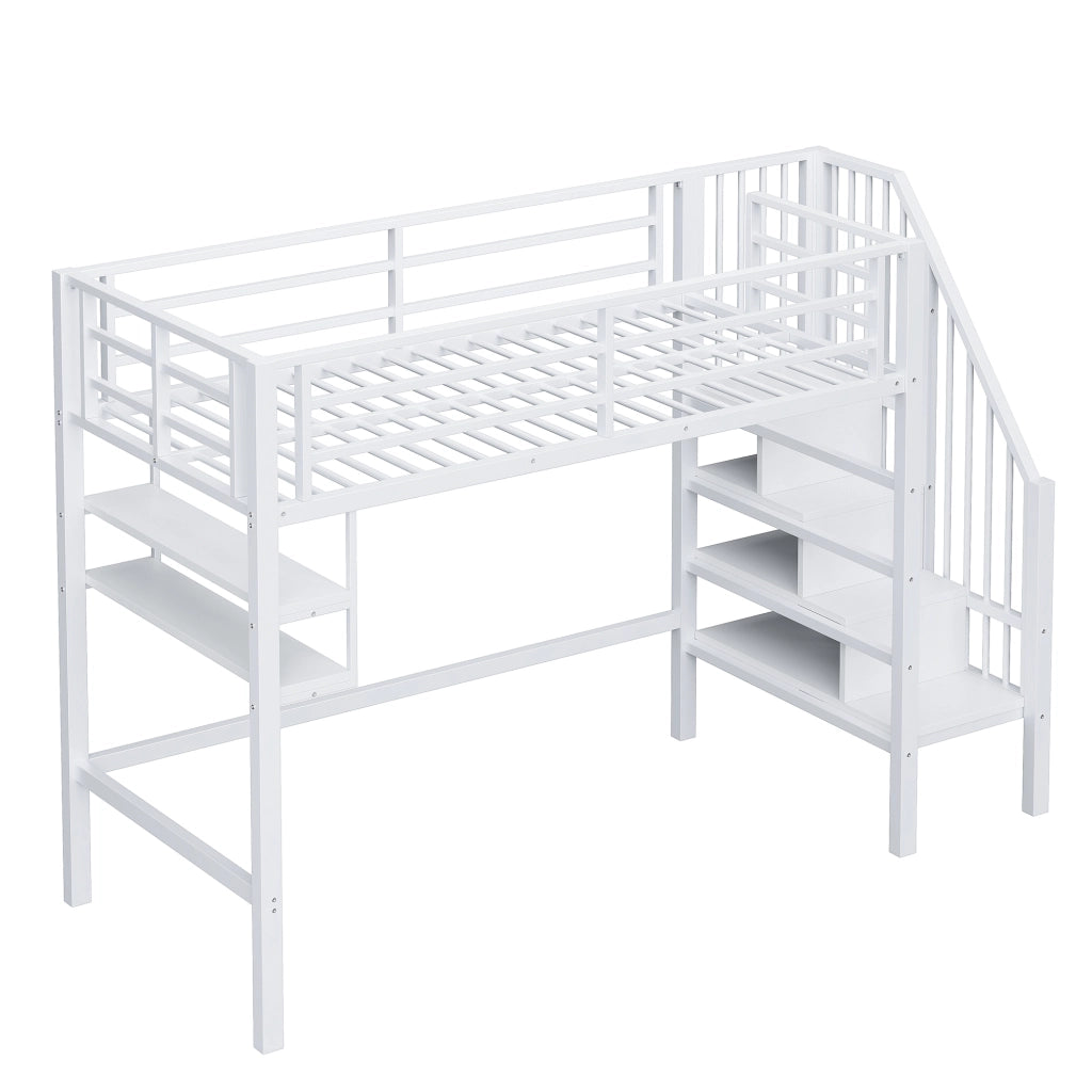 Letto a castello bianco in metallo con funzione di stoccaggio 90x200 cm