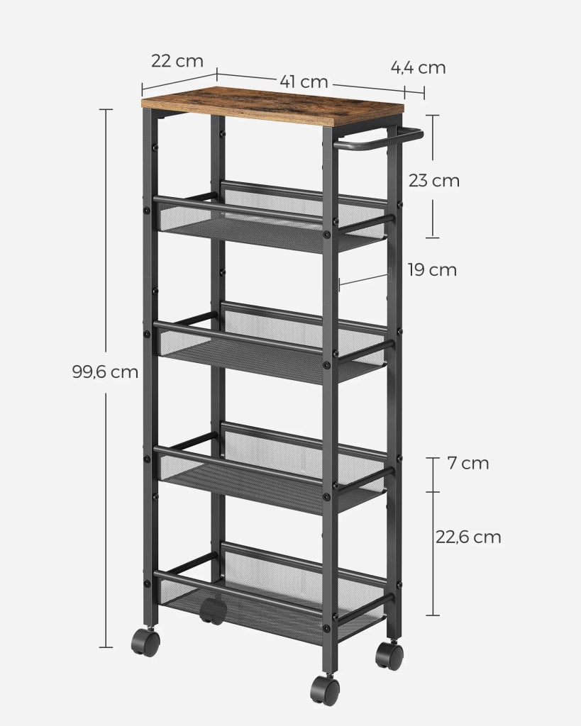 Carrello di servizio ripiano portaoggetti mobile design sottile ruote girevoli a 360° struttura in metallo per cucina soggiorno ufficio marrone 12_0005287