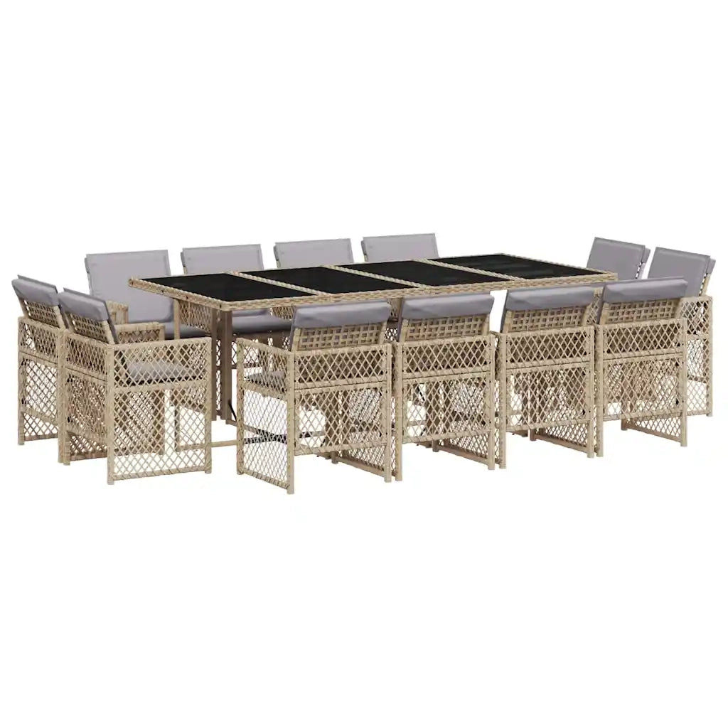 Set Pranzo da Giardino 13 pz con Cuscini Beige Misto Polyrattan 3210864