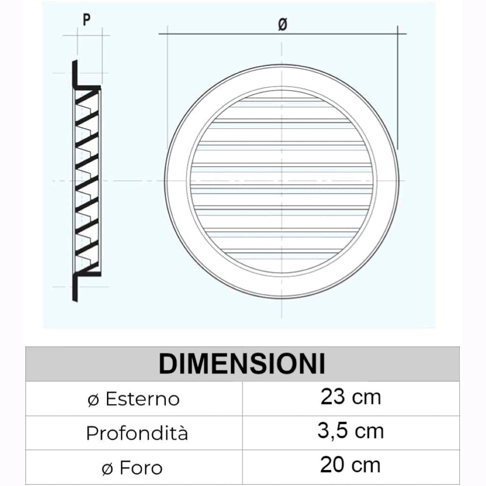 Griglia Aerazione Tonda di ventilazione da Incasso In Abs Bianco Foro da ⌀ 20 cm