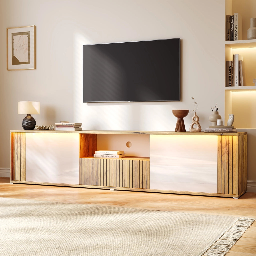 Mobile TV con LED Bluetooth; 2 ante e 1 cassetto; 180 x 40 x 51 cm; bianco e effetto legno