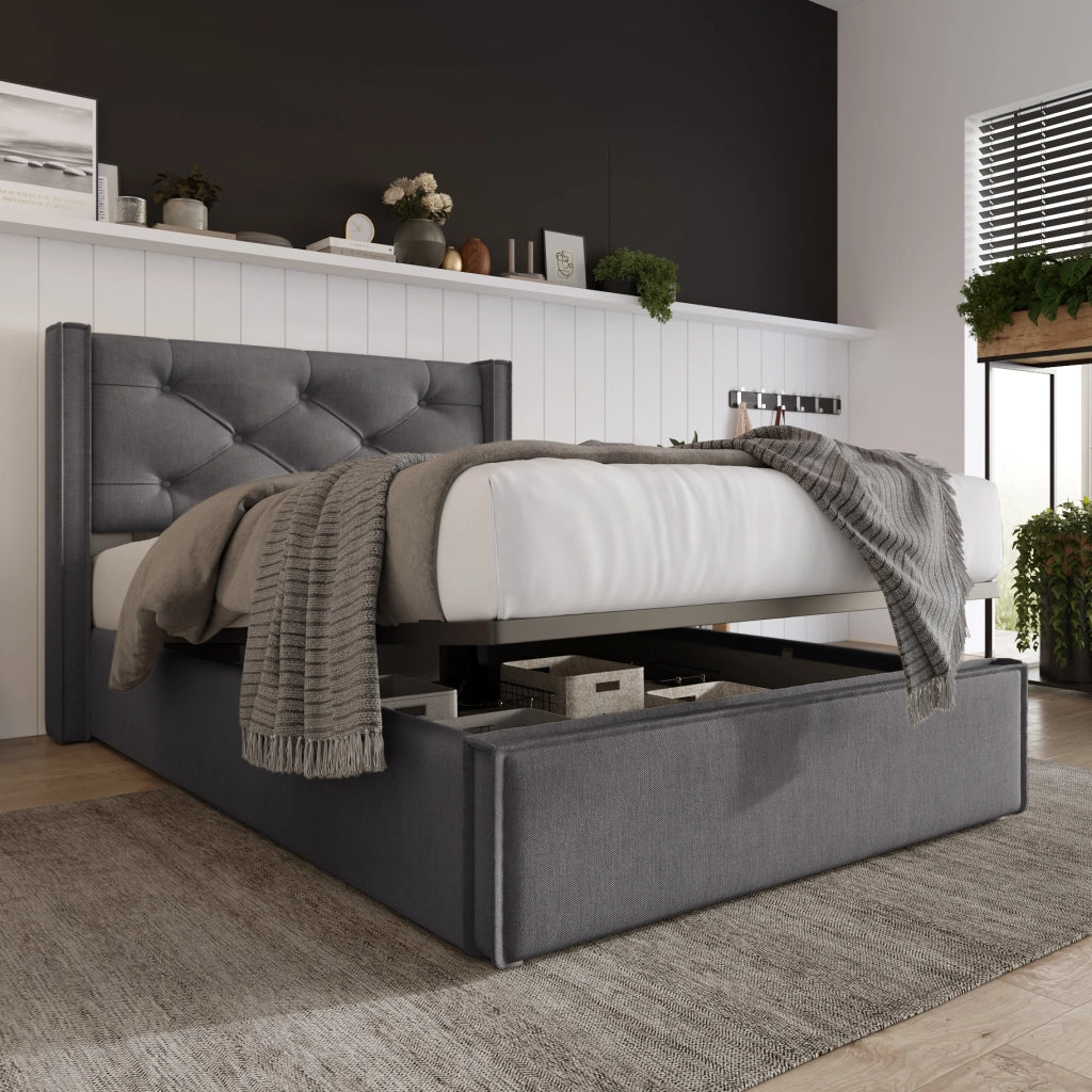 letto imbottito cotone grigio 90 x 200 cm