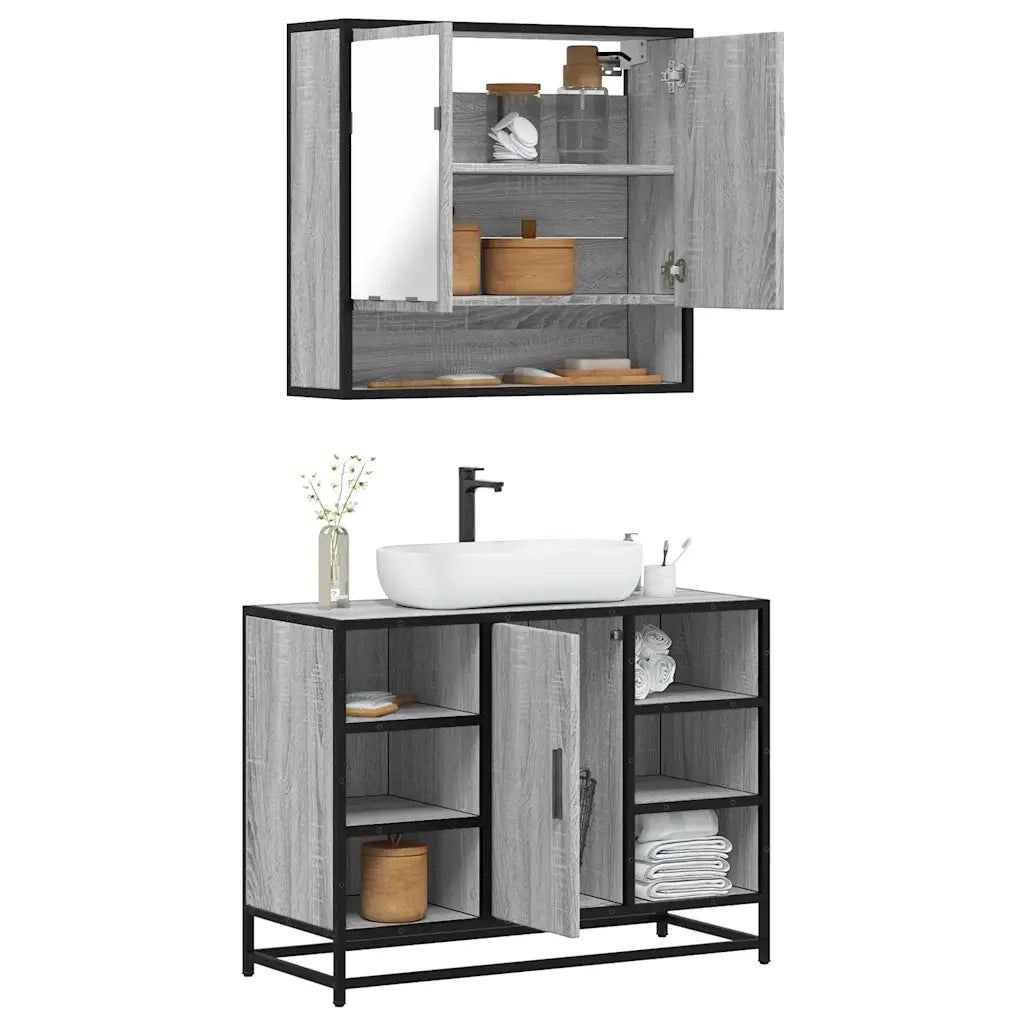 Set Mobili da Bagno 2 pz Grigio Sonoma in Legno Multistrato