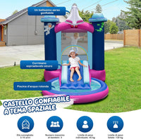 Castello Gonfiabile con Piscina, Casa Gonfiabile per Bambini con Borsa per il Trasporto e Paletti, Ideale per Interni ed Esterni per 3 Bambini di 3-10 Anni (Con soffiatore)