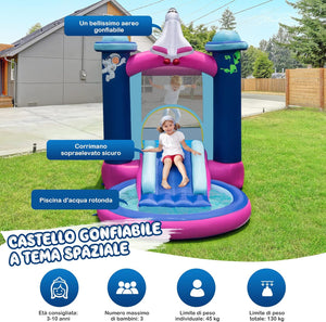 Castello Gonfiabile con Piscina, Casa Gonfiabile per Bambini con Borsa per il Trasporto e Paletti, Ideale per Interni ed Esterni per 3 Bambini di 3-10 Anni (Con soffiatore)