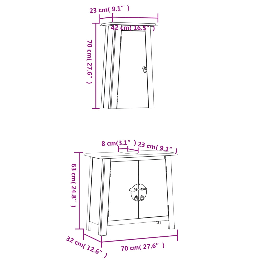 Set Mobili da Bagno | Armadio da bagno 2 pz in Legno Massello di Pino