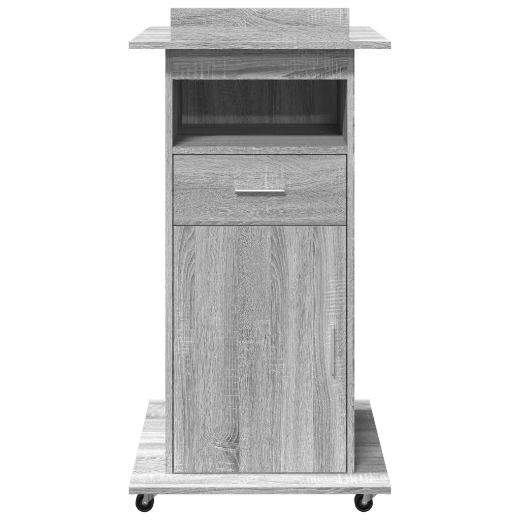 Leggio con Ruote Cassetto Grigio Sonoma 55x55x107cm Multistrato