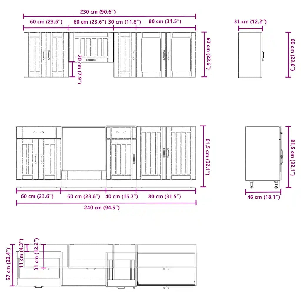 Set Mobili da Cucina 8 pz Kalmar Bianco Legno Multistrato 3314831
