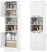 Credenza da Cucina Alta 190 cm con 4 Ante, 2 Scomparti Aperti e 6 Ripiani, 4 Kit Antiribaltamento, Armadio Portaoggetti per Cucina e Bagno