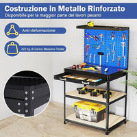 Banco da Lavoro con Piano da 80 x 40 cm, Banco da Lavoro Officina con Pannello Forato e 20 Ganci Porta Attrezzi, Tavolo da Lavoro per Garage con Cassetto e 2 Mensole (Blu)