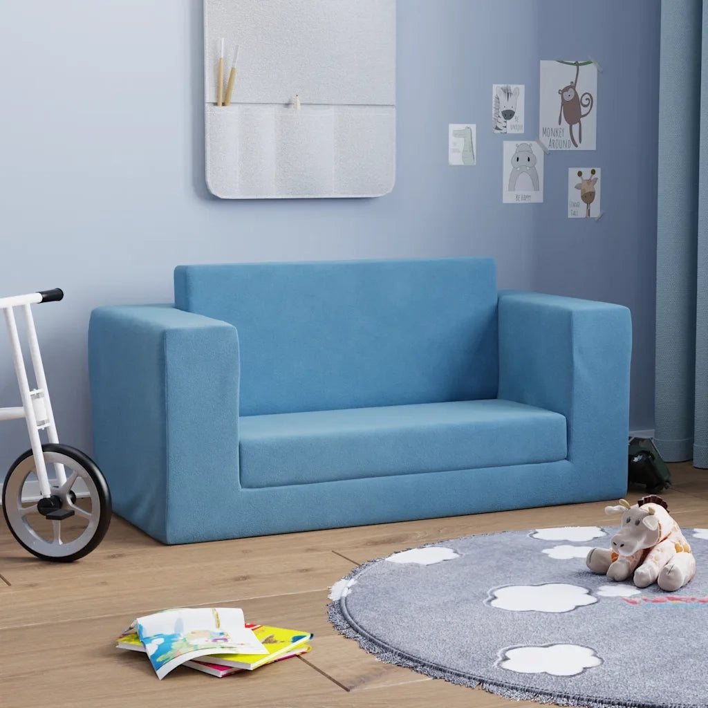Divano Letto per Bambini a 2 Posti-Sofa Letto-Daybed-Divanetto Blu in Morbido Peluche 575883