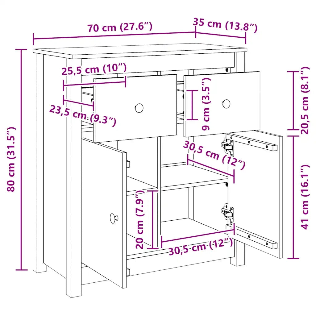 Credenza 70x35x80 cm in Legno Massello di Pino 813749