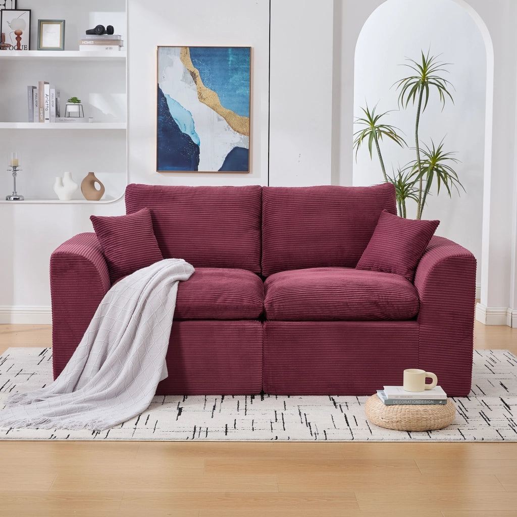 OKWISH Poltrona in Velluto a Coste, Seduta Imbottita con Cuscino e Design Minimalista, Rosso Vino, 101 × 102.5 × 84 cm