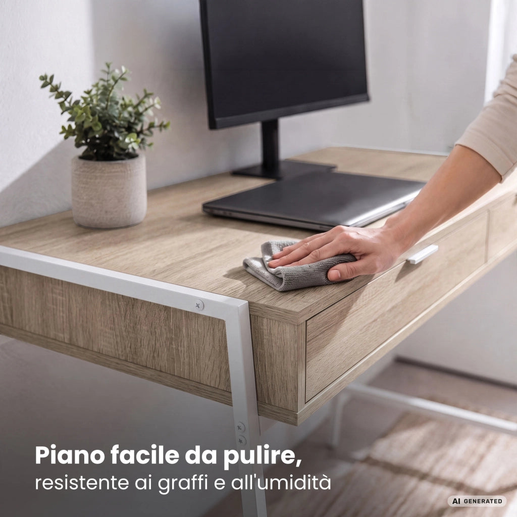Scrivania industriale per computer Rovere Sonoma ZENTIA 100 cm 2 cassetti gambe bianche