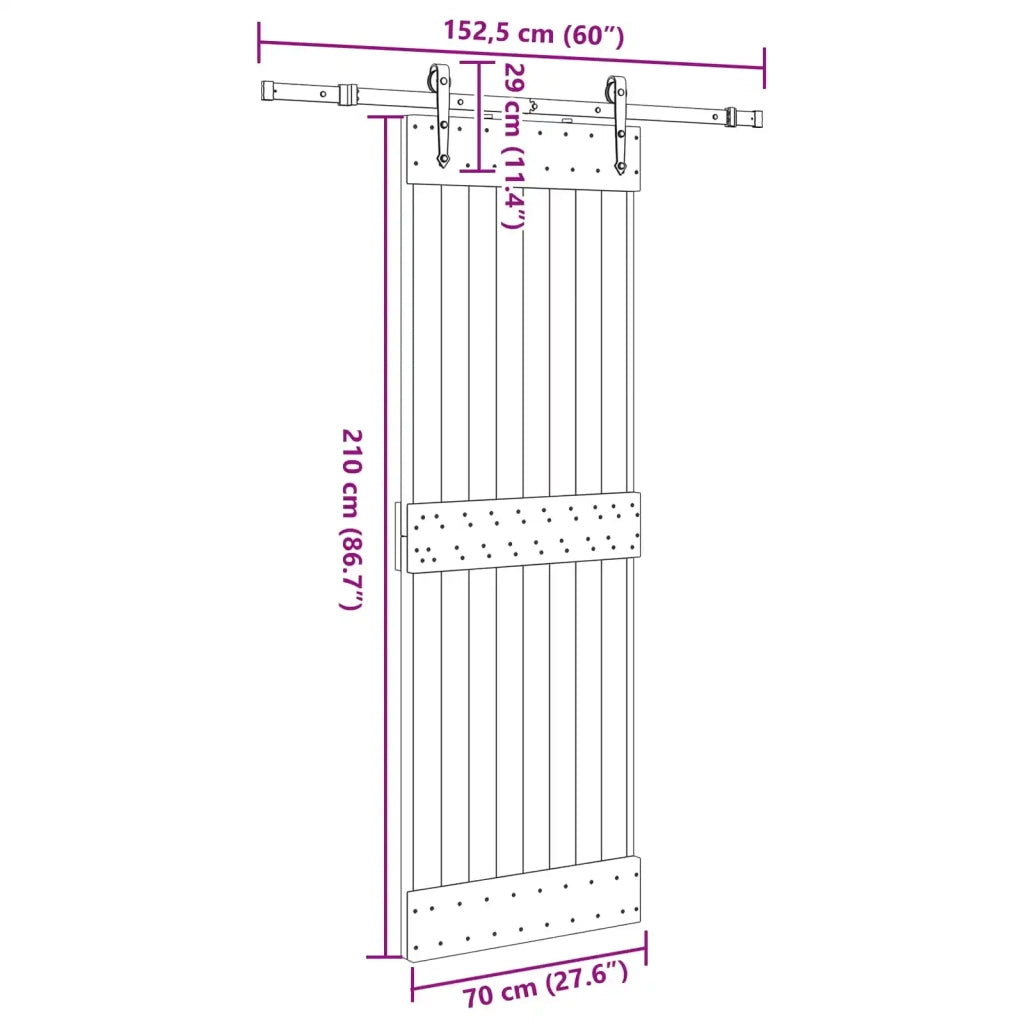 Porta scorrevole NARVIK Naturale e Nero 70 x 210 cm (152,5 cm)