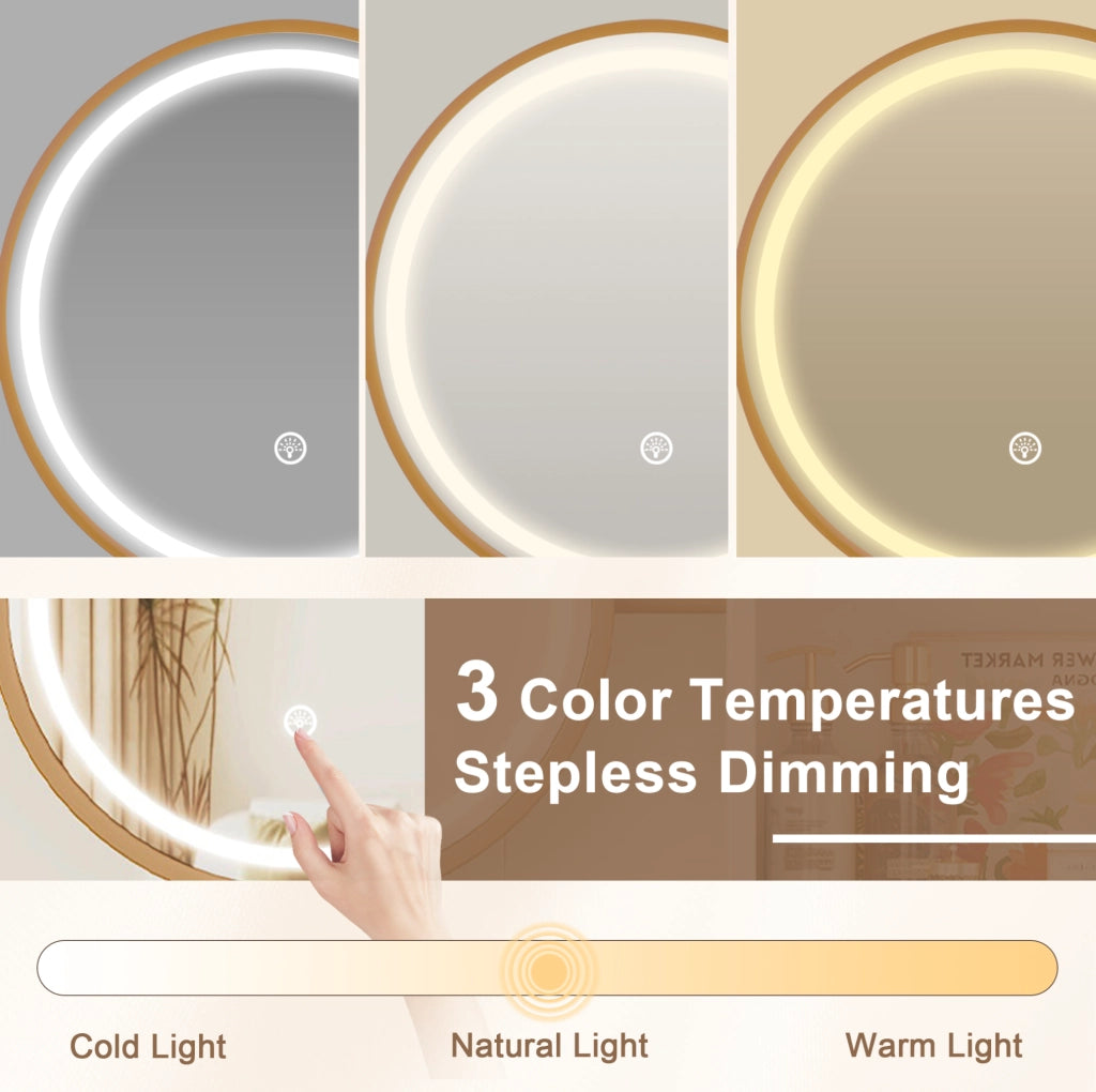 Toeletta con specchio LED; prese e USB; portaphon; 80 x 40 x 138;5 cm; bianco e oro