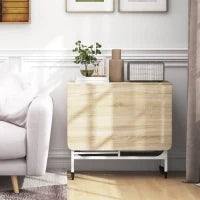 Tavolo da Pranzo Pieghevole per 6 Persone max con Ripiano, in Legno e Metallo, 130x80x74 cm, Bianco e color Legno