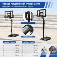 Canestro Basket da Interno ed Esterno per Adulti, Canestro da Basket Professionale e Regolabile in Altezza da 245 a 305 cm con Tabellone da 111cm, Base Riempibile e 2 Ruote