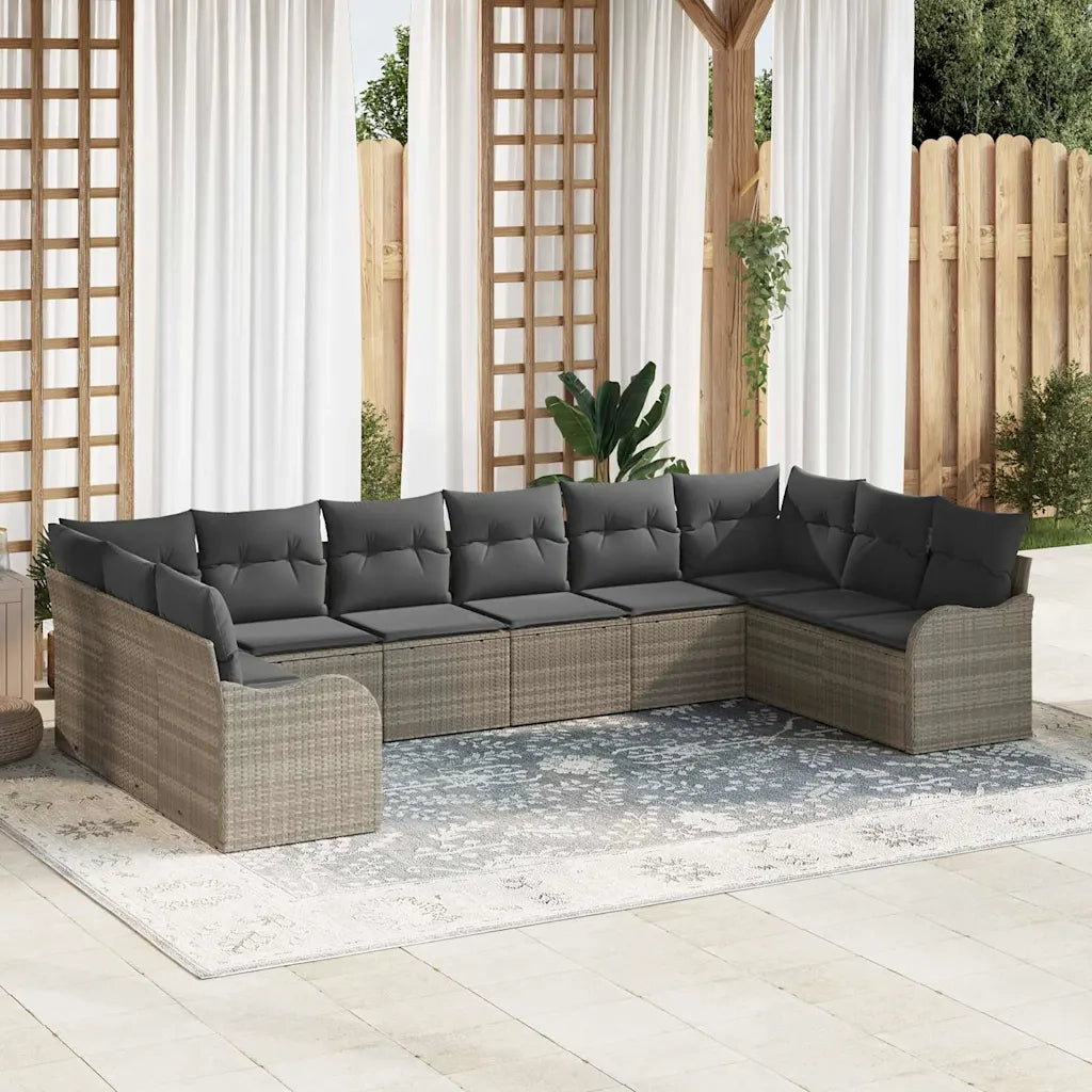 Set Divano da Giardino 10 pcs Grigio chiaro polyrattan 3345882
