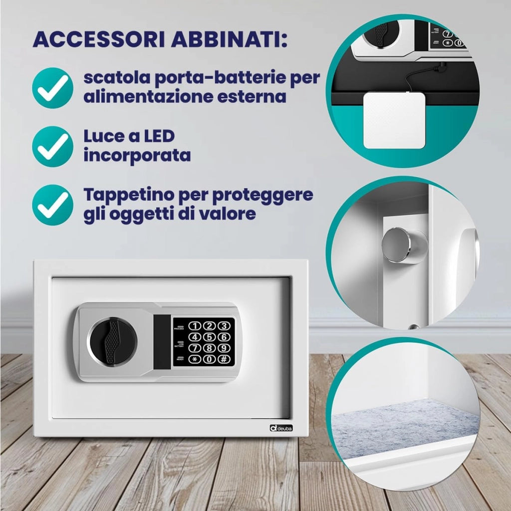 Cassaforte Elettronica con Combinazione 31x20x20cm LED Doppio Bullone in Acciaio Cassetta Sicurezza Argento