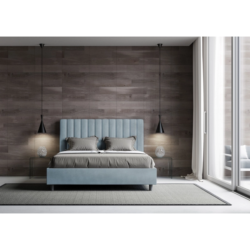 Letto imbottito Matrimoniale 160x200 cm Agueda - Con rete,Microfibra,Azzurro