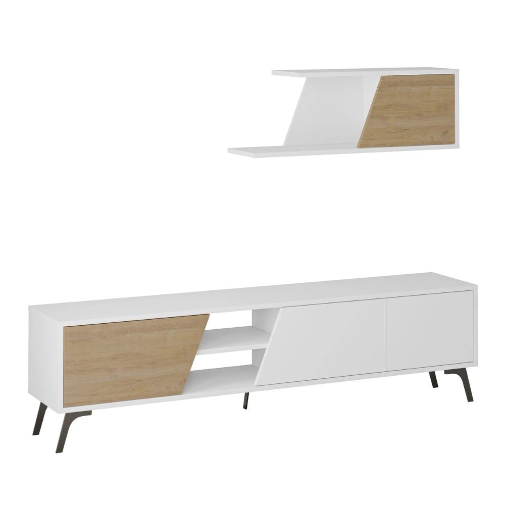 Mobile TV 1 Anta e Mensola 48x35,6x180 cm in MDF Fiona Bianco Rovere
