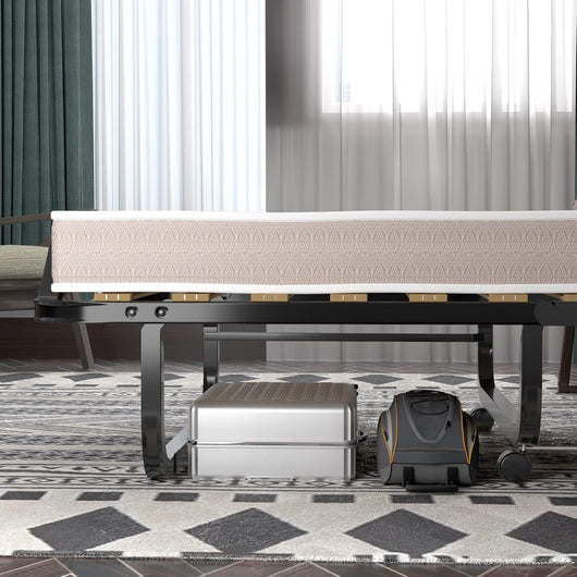 GIANTEX Letto Singolo Pieghevole, Portata di 120 kg, con 4 Ruote, 4 Gambe in Mettallo, Fibbia Fissata, 90 x 200 cm, Materasso di 10 cm, Ideale per Viaggio e di Riserva