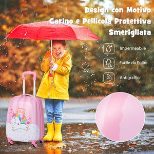 Set di Valigia per Bambini, 16" Valigia+ 12" Zaino, 2 Pezzi, con Ruote Girevoli a 360° e Maniglia Retrattile, Ideale per Viaggiare in Modo Comodo e Divertente (Modello 2)