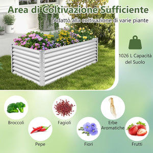 Letto da Giardino Rialzato in Metallo, Orto Rialzato con Design a Fondo Aperto, Protettori d'Angolo Rinforzati, Aiuola Rialzata da Esterno per Verdure, Fiori e Erbe Aromatiche (Argento)