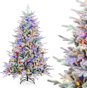 Albero di Natale Artificiale Innevato 147/186/210 CM, Albero di Natale con Cerniera e 8 Modalità luminose, 160/260/350 Luci LED Multicolori e 436/820 /1164 Punte di Ramo in PVC e PE (186 CM)