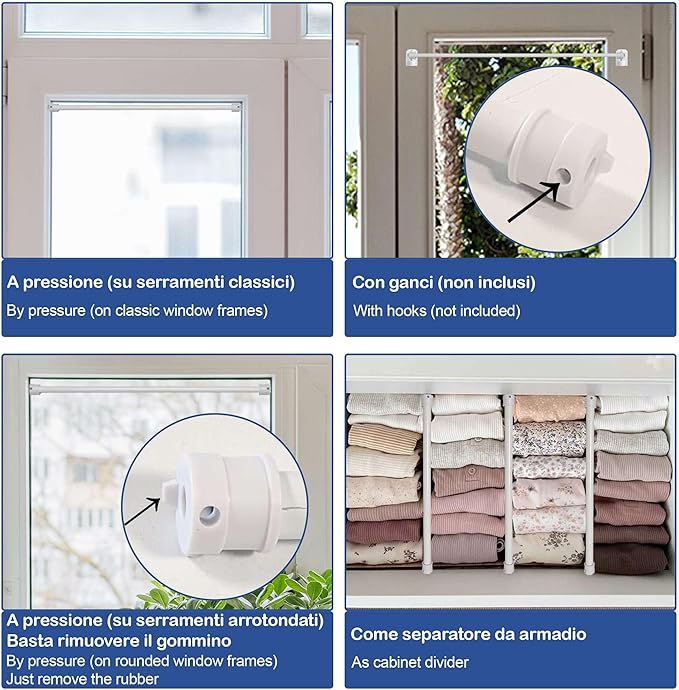 Astina a Molla in Acciao Zincato - Bastoncini Pressione Estensibili 63-110cm - Colore Bianco