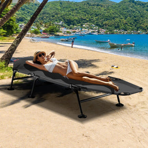 Brandina da Campeggio Pieghevole con Materasso Rimovibile, Poggiatesta, Schienale Regolabile in 6 Posizioni e Copripiedi Girevole a 360°, per Campeggio, Ufficio e Ospiti (Grigio)