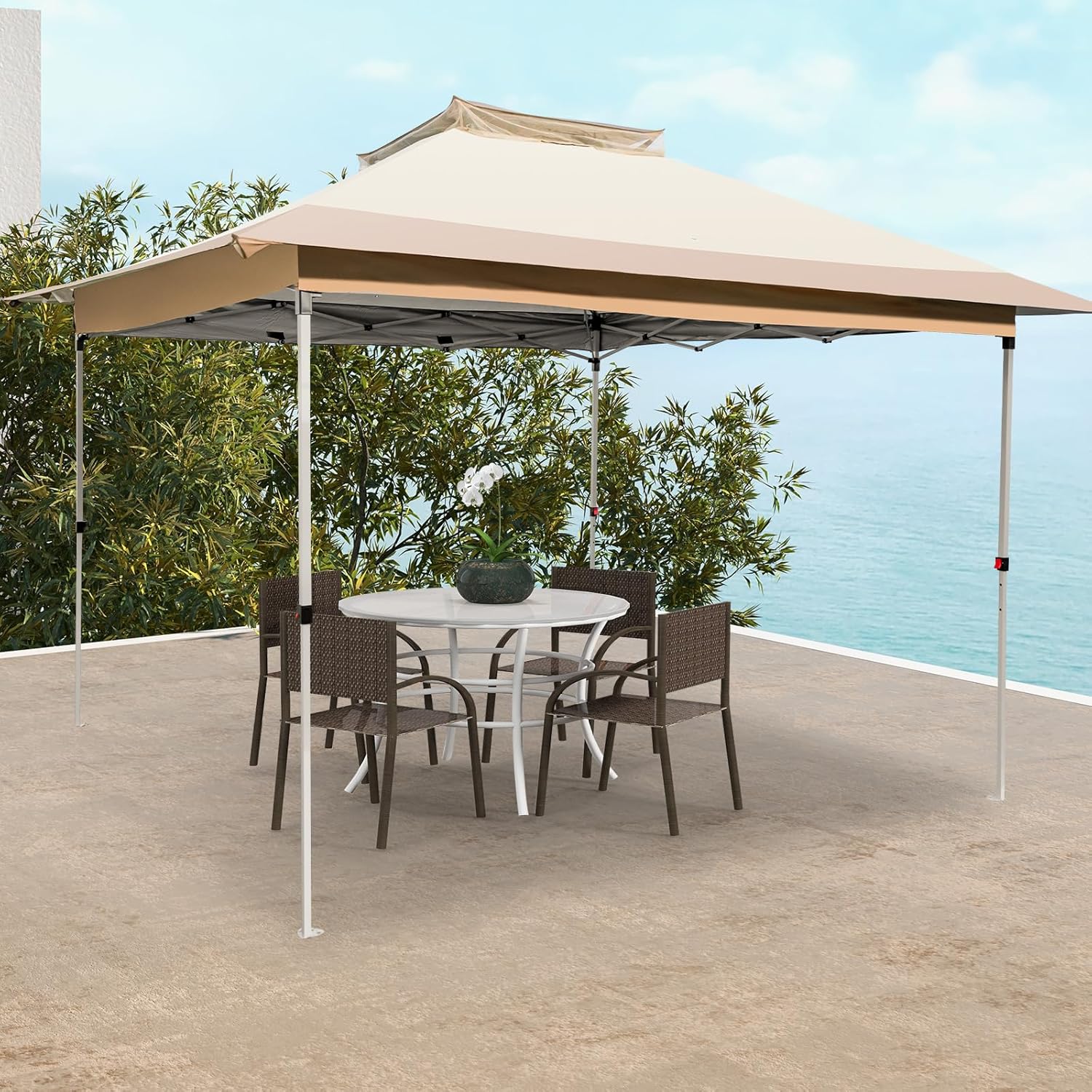 Gazebo Pieghevole da Giardino 3,6 x 3,6m, Gazebo Pop-up con Borsa da Trasporto con Ruote, Regolabile in Altezza, per Feste, Barbecue, Giardino e Spiaggia (Senza Rete)