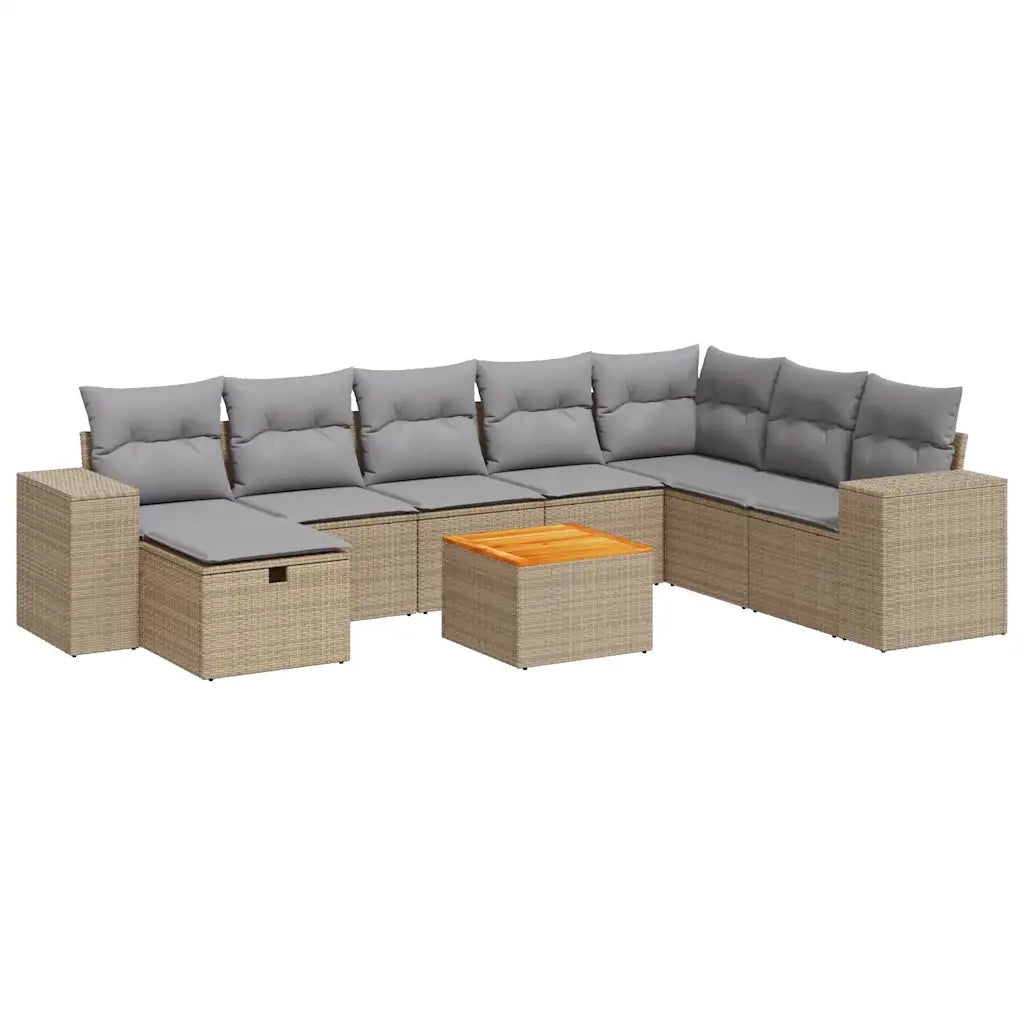 Set Divano da Giardino 9 pz con Cuscini Beige in Polyrattan 3325888